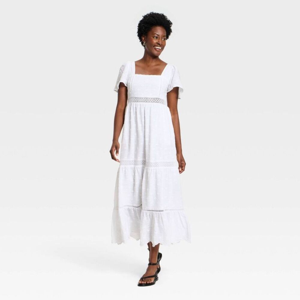 Universal Thread White Strapless Maxi Dress with Square Neck